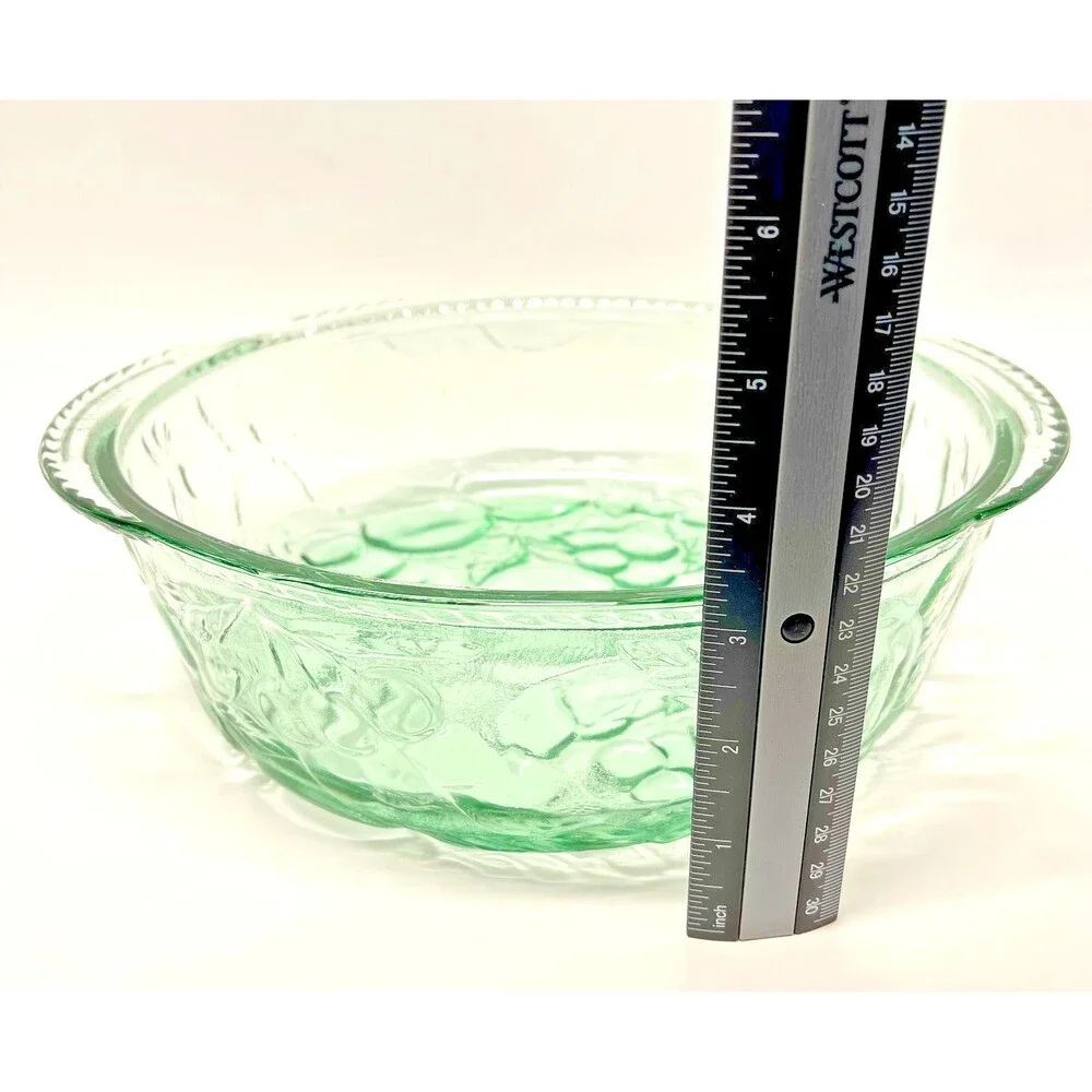 Libby Orchard Fruit Large Casserole Dish Green Glass 3Qt Vintage - Excellent